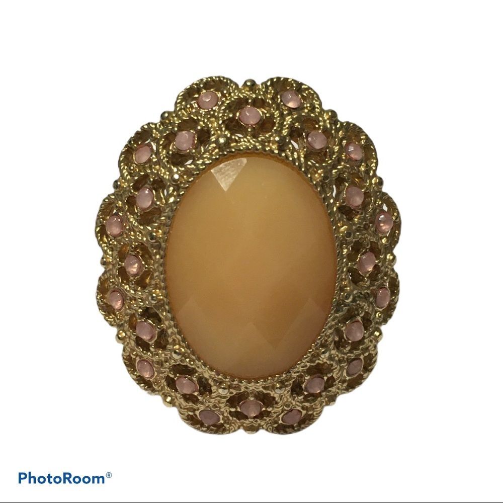 Multi faceted stretch ring gold pink rhinestones